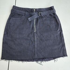 Hollister Juniors Ultra High Rise Denim Skirt Black 100% Cotton Raw Belted Sz 5
